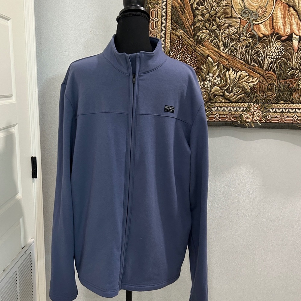Travis Mathew Mens XL Full Zip Jacket‎ Blue Mock Neck Pullover Long Sleeve